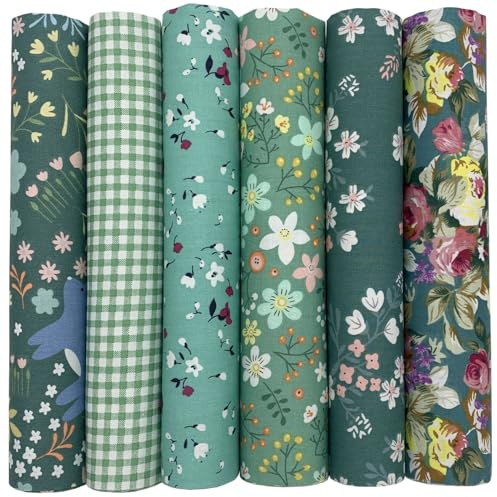 UOOOM 6pcs 50 x 50 cm patchwork cotone Tessuto DIY Handmade Quilting Tessuto motivi diversi (Blu verde)