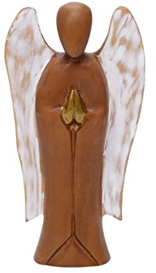 Brillibrum Design Teakholz Schutzengel Glücksbringer Handgemachte Engel Figur Holzengel betend Talisman Taufe Trauer (Bemalt, Mittel:25x13,5x4,8cm)