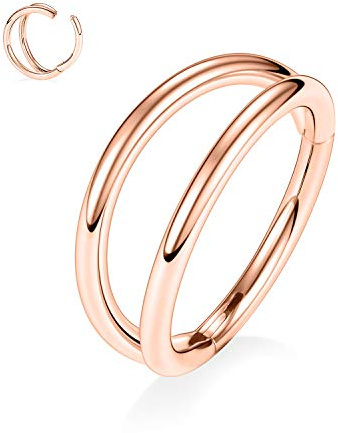 hengkaixuan 20G Double Open Stacked Daith Ringe 316L Chirurgenstahl Septum Clicker Ring Ohrmanschette Helix Clicker Scharnierring Unisex Creolen Conch Tragus Knorpel Lip Piercing Schmuck 8mm Roségold