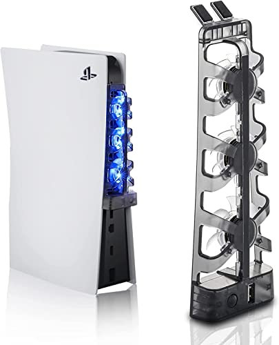 Grehge with LED Light, PS5 Cooler Fan with 3 Fans Levels Efficient Cooling System for Playstation 5 with and Extra USB Port