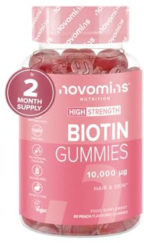 Biotin Hochdosiert - 10.000 mcg - Für 2 Monate - Vegan Haar Vitamine - Haarausfall Frau - Haarwachstum Beschleunigen - Biotin Komplex für Haut Haare Nägel - 90 Gummies - Novomins