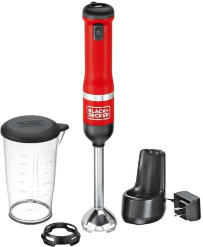 BLACK+DECKER Kitchen Wand Batidora de inmersión inalámbrica, batidora de mano con base de carga, color rojo (BCKM1011K06)