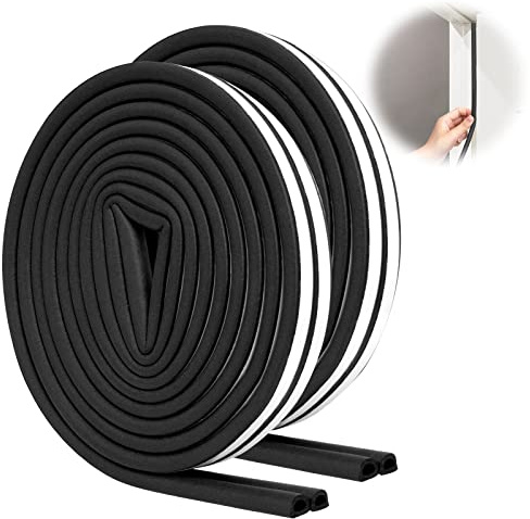 SUNMON Dichtungsband Selbstklebend für Türen Fenster, D-Profil Türdichtung Fensterdichtung Schwarz Gummidichtung aus EPDM für Türrahmen Fensterrahmen (2 Rollen 4 Streifen je 10 mm x 4M)