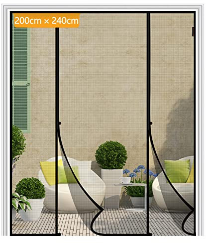 Yotache Fliegengitter Tür Magnet 200x240cm Fliegengitter Doppeltür Ohne Bohren, Insektenschutz für Schiebetür Balkontür, Reißfest, Fokussierte Magnete für Schnelleren Verschluss, Schwarz