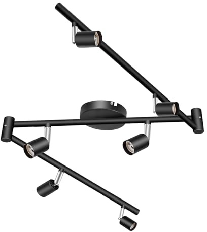 HURYEE Kitchen Lights,6 Way Adjustable Modern Ceiling Spotlights, Flexible Foldable Arms Ceiling Lights Kits for Bedroom, Kitchen and Living Room (Black Matt) (KL0006)