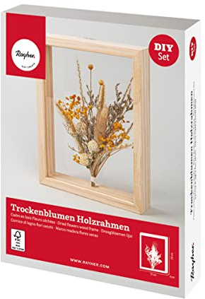 Rayher Bastelpackung Trockenblumen-Strauß im Holzrahmen, in transparenten Scheiben fixiert, Holz FSC zertifiziert, Rahmen rechteckig 17 x 22 cm, Rahmentiefe 4 cm, 85485000, Natur