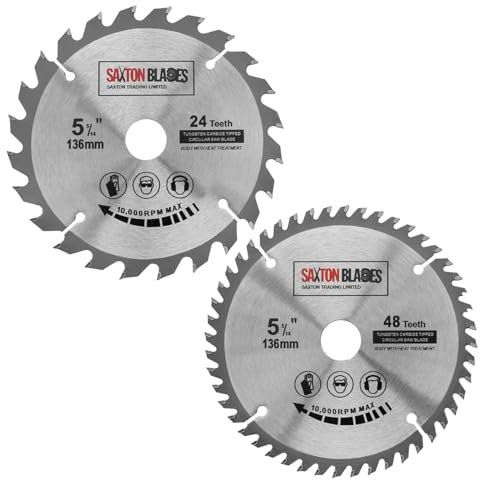 Saxton TCT Circular Wood Saw Blade 136mm x 20mm (16mm Ring) 24 & 48 Teeth Compatible with Bosch Makita etc – Pack of 2