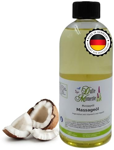 Dufte Momente Massageöl Kokos-Mandel – Paraffinölbasis – 500 ml – warm & cremig – hohe Gleitfähigkeit für Wellness & Studio – Made in Germany