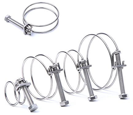 1pcs (190-200mm)×3mm 304 stainless steel Double steel wire pipe clamp, gas pipe clamp, water pipe steel structure rubber pipe clamp