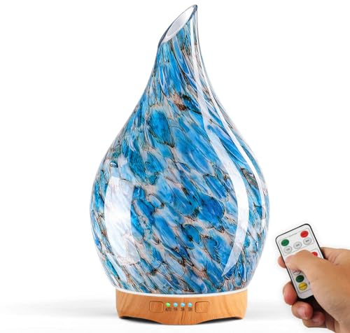 Porseme Essential Oil Diffuser Glass,280ml Scented Oil Diffuser Remote | Relaxing Aromatherapy Ultrasonic Cool Mist Humidifier, 7 Changing Color Lights Aroma Dispenser with Timer for Home (Blue)
