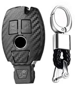 TECART Porte-clés pour Mercedes Benz AMG - en Fibre de Carbone - Accessoires ABS - 3 Boutons - Noir - B
