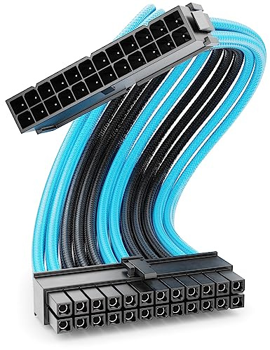 deleyCON 24-Pin ATX Netzteil Kabel Verlängerung 30cm 18 AWG - Schwarz Blau | Kurzes 30cm, PSU Mainboard PC Computer Netzteil, Nylon Stromkabel, Stromversorgung, Stecker auf Buchse