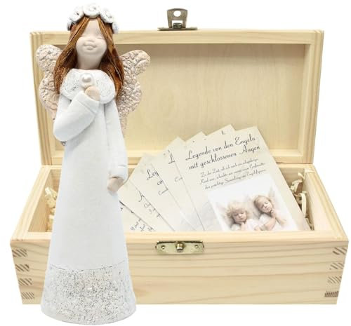 Handgefertigte Schutzengel Figur Aus Keramik Mit Naturholz Geschenkbox