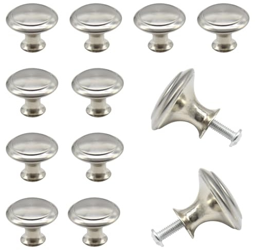 Hocansen 12 PCS Round Drawer Handles 27mm Metal Furniture Pull Knobs with Screws Single Hole Cupboard Door Knobs Silver Mushroom Knobs for Drawer,Cabinet and Dresser (Silver/27mm/LS-YX)