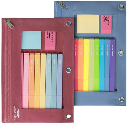 Mr. Pen 2-Pack Pencil Pouch for 3-Ring Binder, Flat Zippered Case