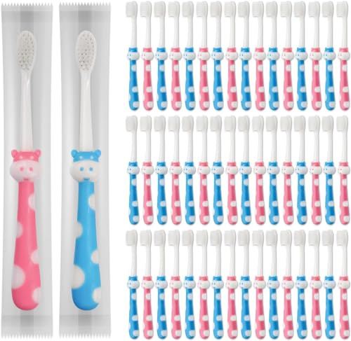 Gisdo 50pcs Toddler Toothbrush Set, Kids Manual Toothbrushes, Soft Bristles, Age 2+ Children, Individually Wrapped