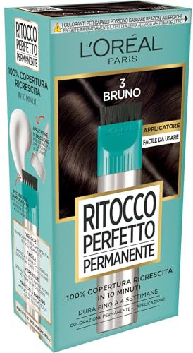 L'Oréal Paris Colorazione Ritocco Perfetto Permanente, Copre 100% della Ricrescita, In Soli 10 minuti, Fino a 4 Settimane, Colore: Bruno