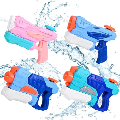 4 Pack Pistolas de Agua, GuKKK Pistola de Agua de 550ml+300ml, Pistola de Agua para Niños, Potente Pistola De Agua con un Alcance Largo 7-10m, Pistola de Agua para Piscinas, Patio Trasero, Playas