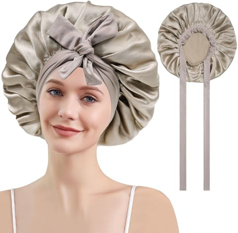 Coubeau Seidenhaube zum schlafen für Damen -100% Silk Bonnet Schlafhaube Seide Haarhaube für die Nacht Seide Bonnet Sleep Cap