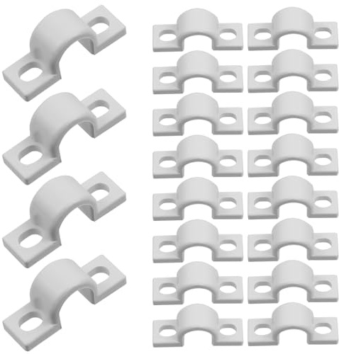 Mewutal 20pcs 10mm Wire Shelf Loop Clips, 2/5 U Bracket Clamps, White | Two Holes Pipe Tube Conduit Pipe Strap Clamps, for Wire, Cable, Tube, Fit for 10mm