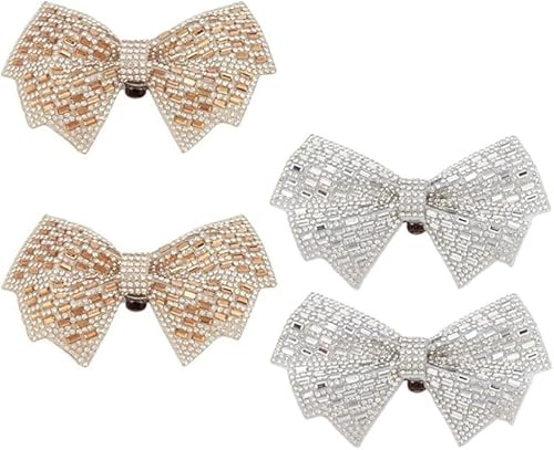 HOBBIESAY 4 Pezzi Clip di Scarpe con Strass Fibbia Scarpa di Cristallo Oro Argento Gioielli Staccabili Clip di Scarpe per Scarpe Piatte Tacco Alto Adatto Festa di Nozze, Poliestere