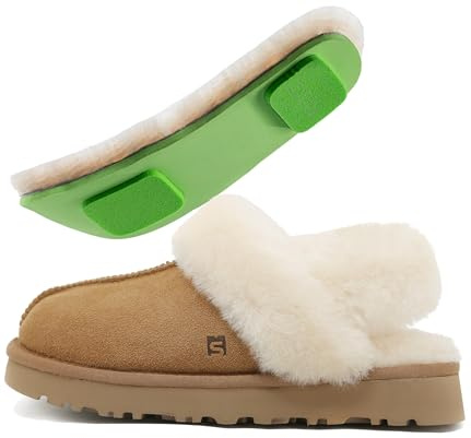 Mel&Syd Sheepskin Slippers Women with Removable Strap: 5mm+5mm Cushioning
