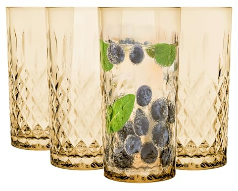 Glasmark Krosno Lot de 4 s à eau, s à boire, long drink, cocktail, gin, eau, long drink, s à cocktail, à eau, passe au lave-vaisselle, doré, avec effet cristal, 4 x 300 ml