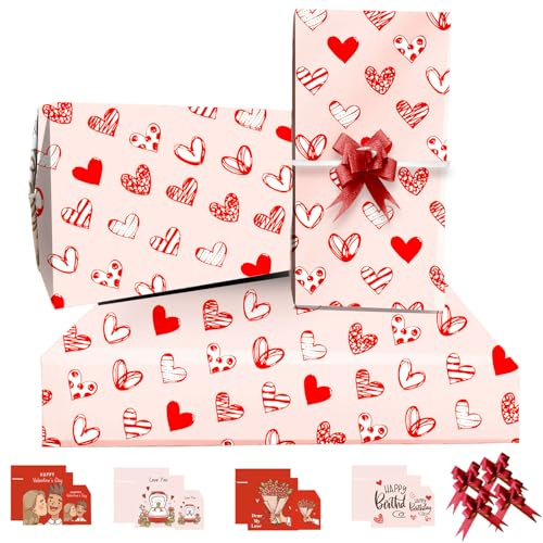 Geschenkpapier,Geschenkpapier Geburtstags 85 * 60cm,4 Blatt Geschenk Papier Mit 4 Rot Fliege,4 Geburtstagskarte,4 Geschenkanhänger,Geschenkpapier Set Für Kinder,Mädchen,Jungen,Frau,Mann,Baby