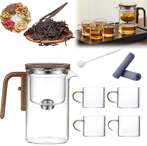 KXDEFE Witchcraft Teapot, Enchanti Tea Magic Pot, Water Separation Glass Teapot with Wooden Handle, Clear Magic Teapot, Glass Teapot with Strainer, Magic Teapot with Infuser (520ML,Transparent)