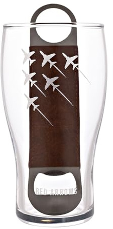 Ensemble de verres à bière et décapsuleur sous licence officielle Royal Air Force RAF – Flèches rouges – Verre à bière gravé graphique pour bar, cuisine et salle à manger pour homme, histoire et