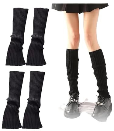 Dumhuts Jambière Guêtres, 2 Paires Guêtres Femme, Jambières Longues pour Femme et Fille, Leg Warmers,leg warmers,jambières femme,Adaptées pour Danse, Cheerleading et Usage Quotidien, Noir