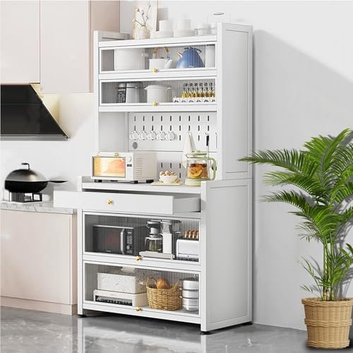 LKPMGOA Küchenregal mit Schublade, Küchenschrank-Aufbewahrung mit Arbeitsplatte, Breite Tischplatte, Große Kapazität(White,60cm)