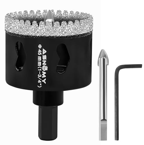 ASNOMY 45mm Diamant Lochsäge mit Zentrierbohrer, Gezahntes Bohrer für Glas, Fliesen, Porzellan, Granitstein - Bohrkrone Glasbohrer | Diamantbohrkronen mit Führungsbohrer für Porzellan, Fliesen, Glas, Stein, Granit, Marmor