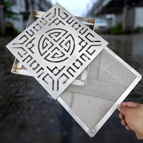 Tapa Desague Terraza Rejilla de Desagüe de Agua de Lluvia Cuadrada para Exteriores, Desagüe de Piso de Entrada con Patrón Decorativo, Cubierta de Drenaje de Patio Estampada con Filtro Extraíble(40x40x