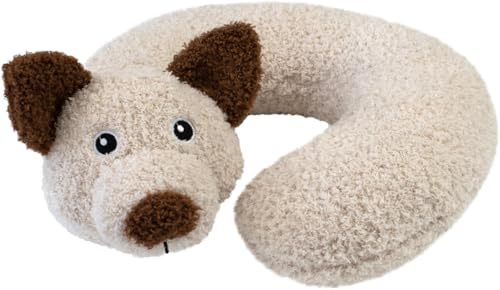Delindo Lifestyle Nackenkissen Rocky, Kinder ab 3 Jahre, Nackenhörnchen im Plüsch-Design, weich gepolstert, Reisekissen für Auto und Flugzeug