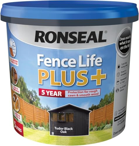 5L, Tudor Black Oak, Plus Wood Treatment, Weatherproof & Protective Wood Preserver for Indoor & Outdoor Use