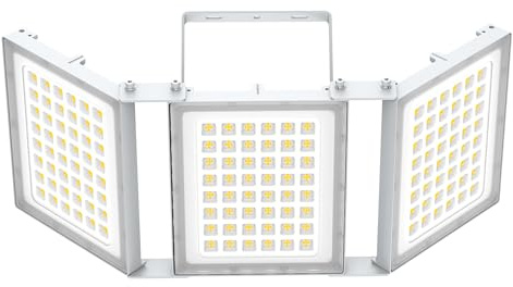 SOLLA-2025 Lite 600W LED Outdoor Floodlight, 60000LM, 6000K Daylight White IP66 Waterproof, 3 Heads Adjustable Outdoor Security Lighting for Parking Lots, Yards, Soccer Field-Grey