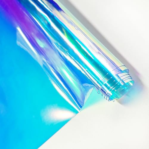 KELUBATU Tessuto olografico in PVC trasparente, 30 x 135 cm, iridescente, pellicola in vinile trasparente, impermeabile, per costumi, decorazioni e artigianato fai da te, blu iridescente