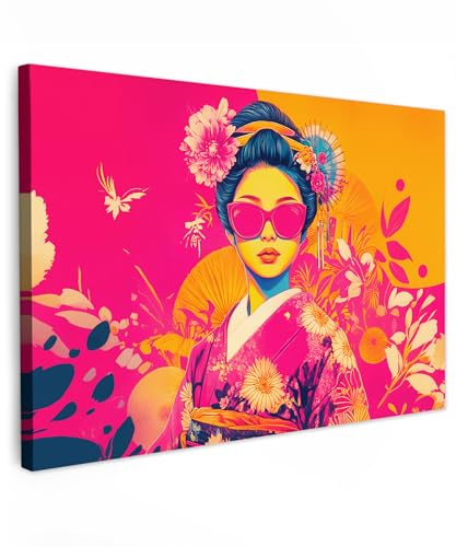 MuchoWow© Bilder Groß XXL Wohnzimmer Deko Modern Wandbild Kunstdruck | 120x80 cm - Leinwand Bild Schlafzimmer über Bett Room Decor Geschenke Frau - Sonnenbrille - Abstrakt - Orange