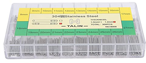 304 Stainless Steel 1.2mm Watch Hardwarepin Bracelet Pin Friction Bar Repair Parts Set 8-27mm with 300pcs, Convenient Organization, Varied Sizes, Easy Repairs