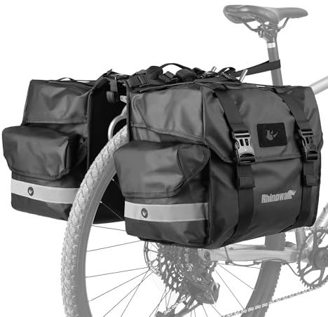 ENJOHOS Alforjas Bicicleta Impermeable 40/50L Bolsas Doble para Portaequipajes Bicicletas Maleta Bolsa Bicicleta Trasera Lateral de Viaje Double con Cubierta de Lluvia, Negro-L