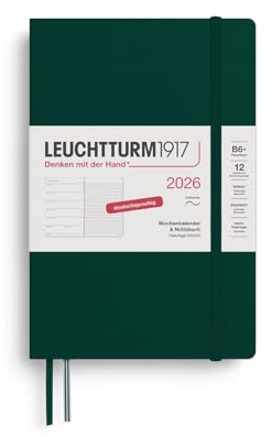 LEUCHTTURM1917 372508 Wochenkalender & Notizbuch Paperback (B6+) 2026, 12 Monate, Softcover, Forest Green, Deutsch