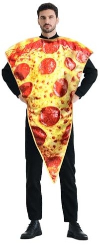 Kyson Pizza Slice Costume Funny Food Costume Realistic Pepperoni Print Foam Halloween Outfit with Hook Loop Back Closure (L(Adult One Size))