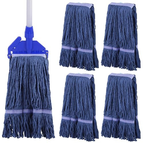 Tressify Recharges de balai à usage industriel et commercial, 4 têtes de balai à franges en coton, utilisation humide et sèche, design à boucle pour applications d'entretien