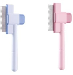 Fellblitz Bürste Katze, 2 Stück Selbstreinigender Flohkamm für Katzen/Hunde, Fellbürste Unterfell, Unterwolle Katzenbürste zum Massieren und Entfernen von Knoten, Haustiere Pflegekamm (Pink + Blau)