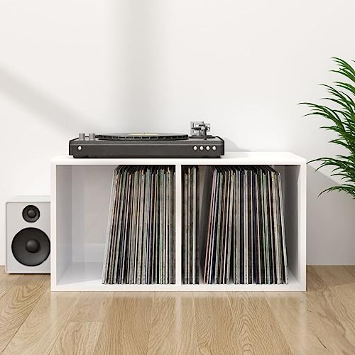 LLEZKBR Gabinetes y almacenamiento, armarios y estantes de almacenamiento multimedia, caja de almacenamiento de vinilo, color blanco brillante, 71 x 34 x 36 cm, madera de ingeniería