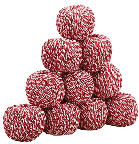 Namzi Cordel, 10 rollos de 1,5 mm, manualidades, exhibición de imágenes y adornos, cordel festivo para envolver regalos (cada uno de 229 pies), rojo y blanco