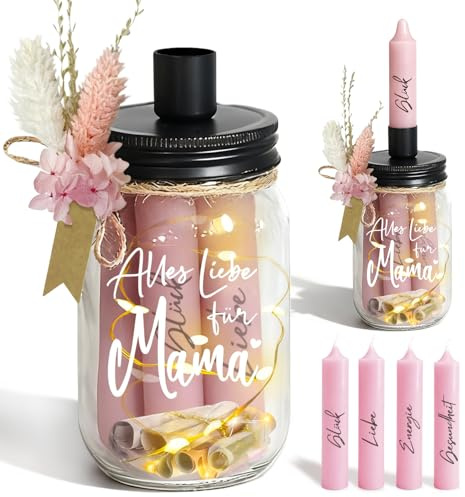 Kerzen Geschenkset mit LED Flaschenlicht Geldgeschenke, Alles Liebe für Mama Kerzen Geschenke für Frauen Mädchen Geburtstagsgeschenk Geld Leuchtflasche zum Geburtstag, Hochzeit, Party Deko