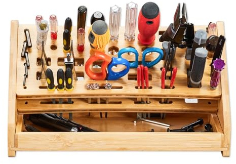 Moxeupon Porte-tournevis Organisateurs | Support De Rangement En Bois À 53 Trous Avec Plateau - Organisateur D'Outils De Bureau,Pour Loisirs Bricolage Réparation Établi Bureau Garage Pegboard Espaces