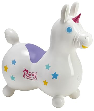 GYMNIC Rody Magisches Einhorn weiß – Aufblasbares Reiteinhorn für Kinder ab 3 Jahren, dynamisches und anregendes Spiel zur Förderung von Gleichgewicht, Koordination und motorischer Entwicklung